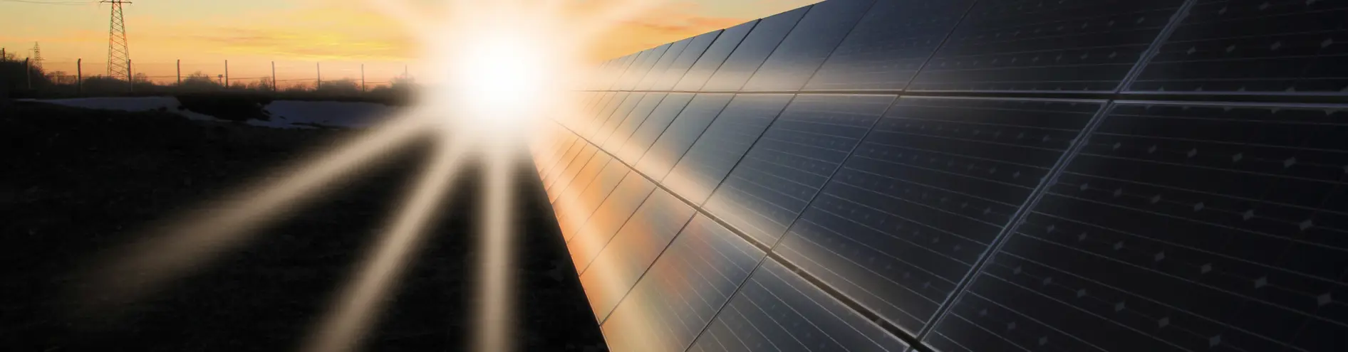 Solar panels with Sun shining