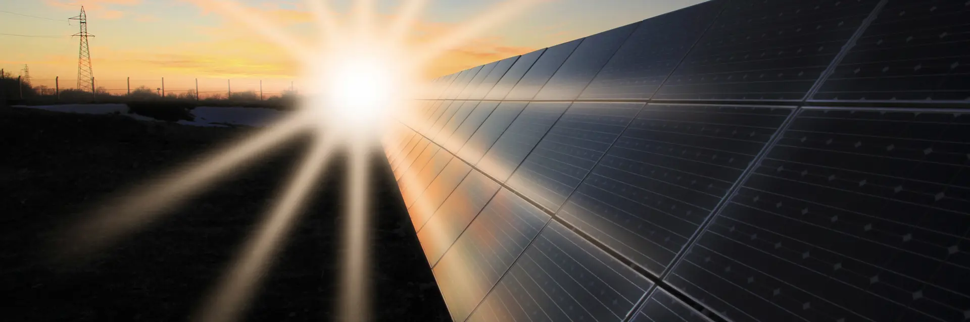 Solar panels with Sun shining